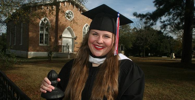 Katherine Sweet, 21, graduated from the University of South Alabama in fewer than four years. During that time, the Honors Program student spent many hours in the Seaman's Bethel Theatre where the program is centered.